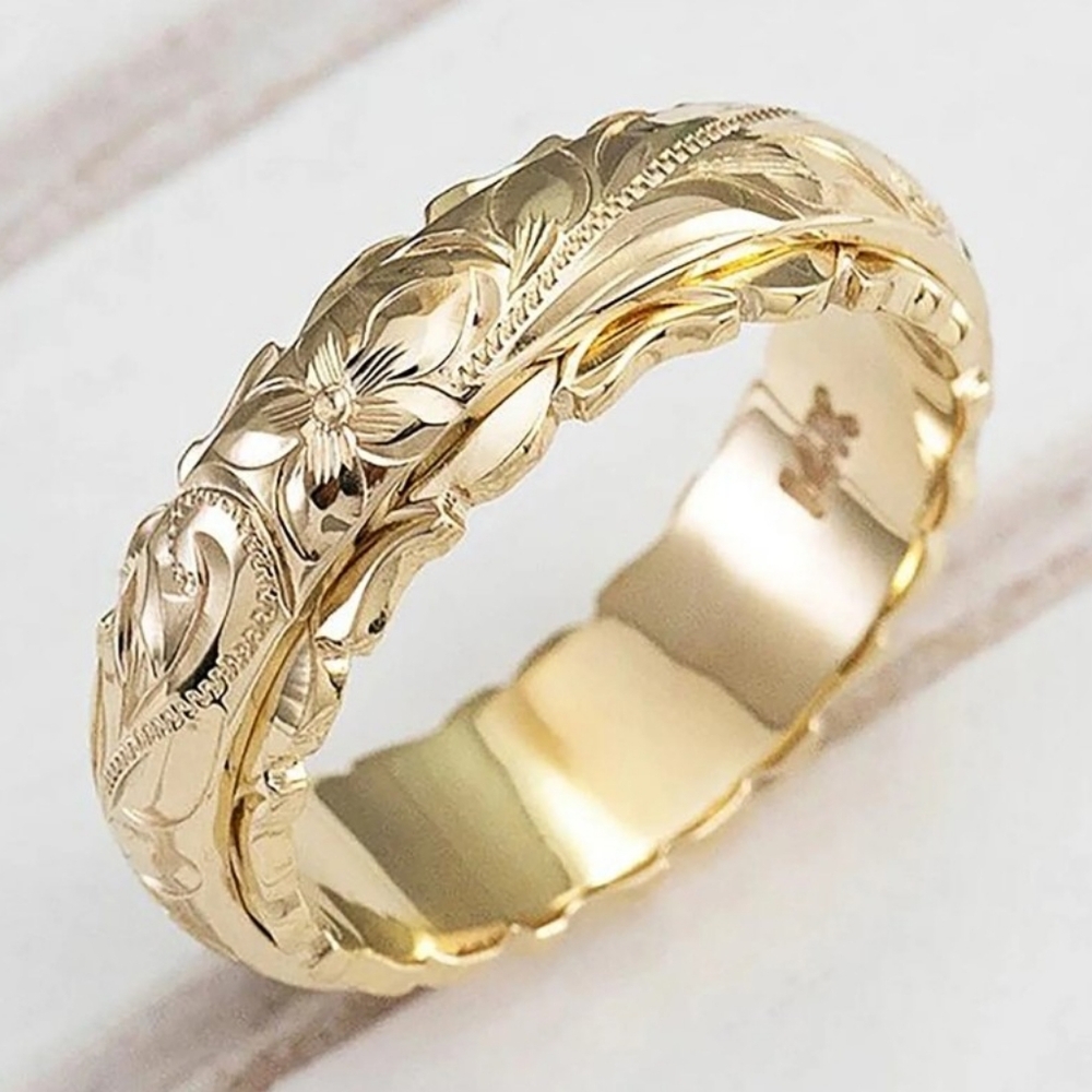 NWT 14K Gold Plated Suspended Carved Rose Flower Ring size 8 - Picture 1 of 4